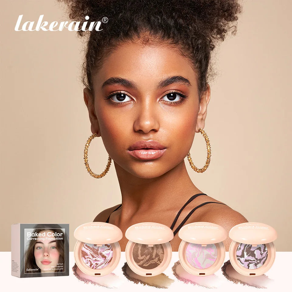 Demi Matte Natural Finish Baked Brighten Color Correcting Powder Foundation Buildable Light to Coverage Oil Control Makeup