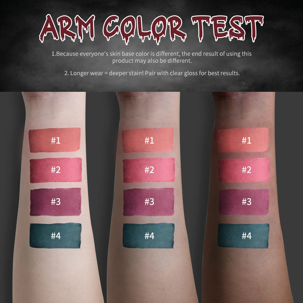 Gothic Bloody Lip Stain Matte Dark Red Green Halloween Lip Glaze Tint Knife Shaped Bottle Vampire Lipstick Makeup Waterproof