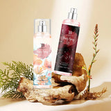 The fragrance spray has a long-lasting, faint floral scent with a fruity note. It is a fragrance body spray without alcohol.
