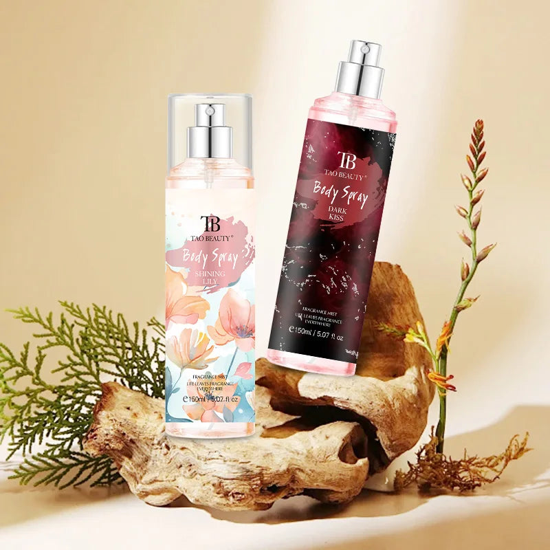 The fragrance spray has a long-lasting, faint floral scent with a fruity note. It is a fragrance body spray without alcohol.