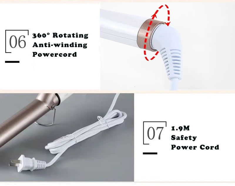 Temperature Setting Electric Hair Curler Long Curling Tong Wand 9-38mm Professional Hair Curling Iron LCD Screen