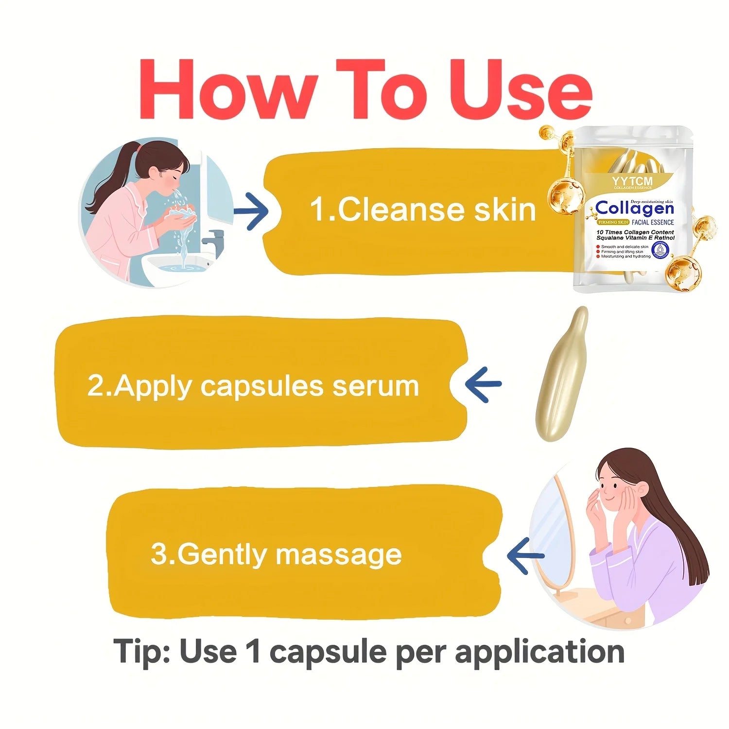 Collagen Firming Capsule Serum, moisturizes and hydrates for smooth skin, contains plant-based squalane, retinol, and vitamin E for deep hydration (0.4g x 30 capsules)/bag - 1 bag