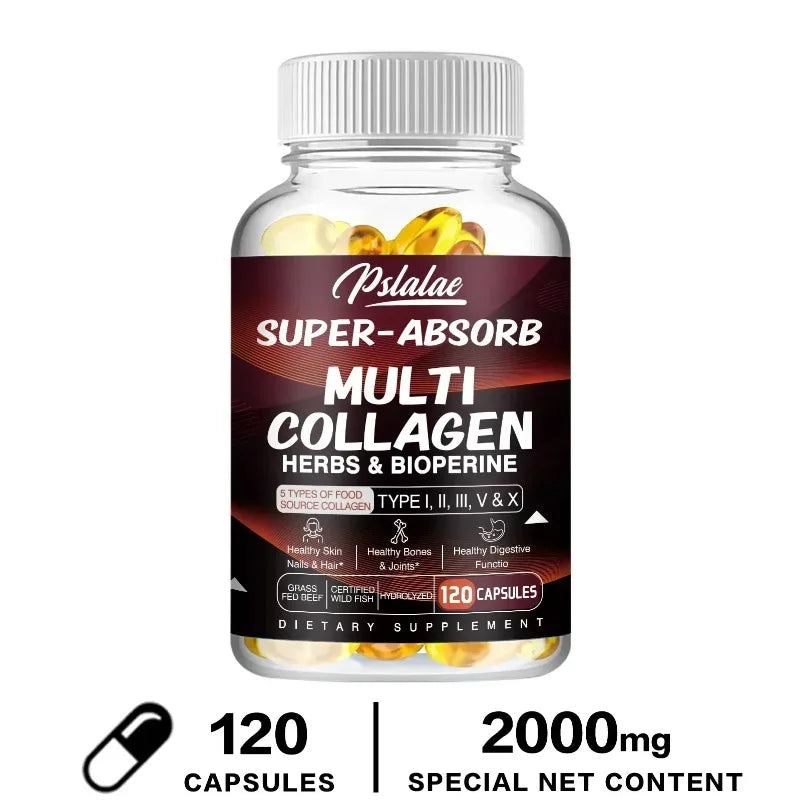 Multi Collagen Capsules - Collagen Skin Whitening & Anti-Aging - Vitamin C, Hyaluronic Acid, Gluten Free Supplement