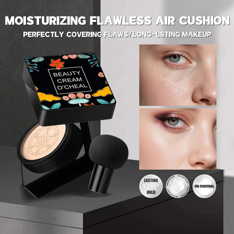 O'CHEAL Mushroom Cushion CC Cream Face Airy Coverage Long-lasting Moisturizing Waterproof Oil Control Concealer BB Cream Makeup