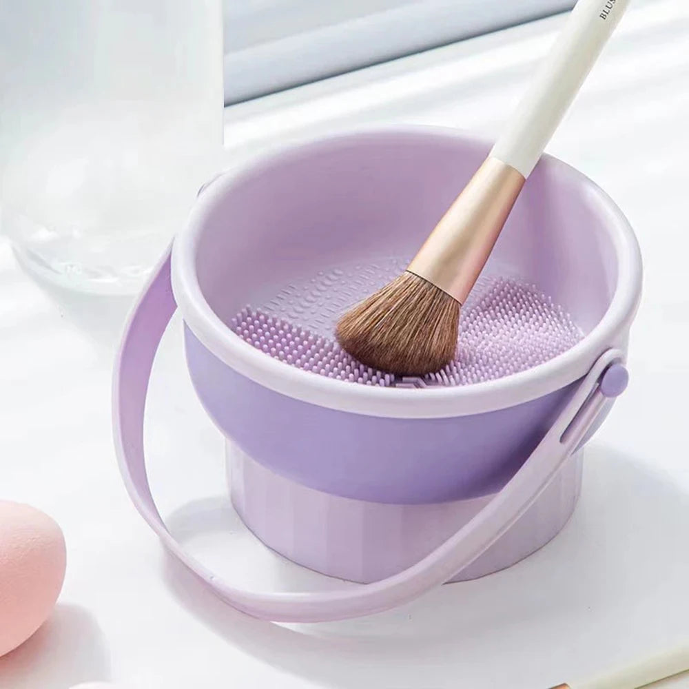 Silicone Makeup Brush Cleaning Bowl, Beauty Egg Tool with Drying Shelf – Storage Set for Powder Puff & Brushes
