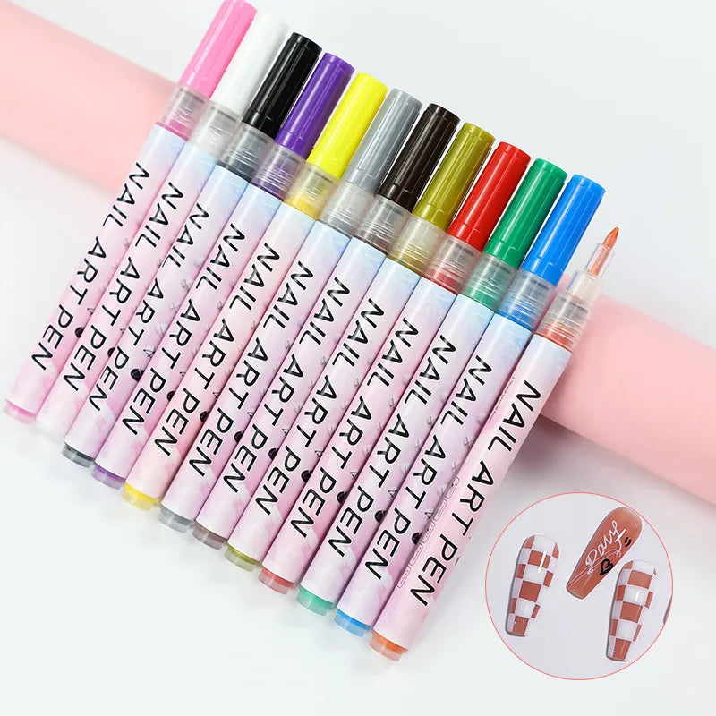 12Pcs/Set Colourful Waterproof Nail Art Graffiti Pen DIY 3D Nail Art Drawing Pen Abstract Line Manicure Tool Painting Liner