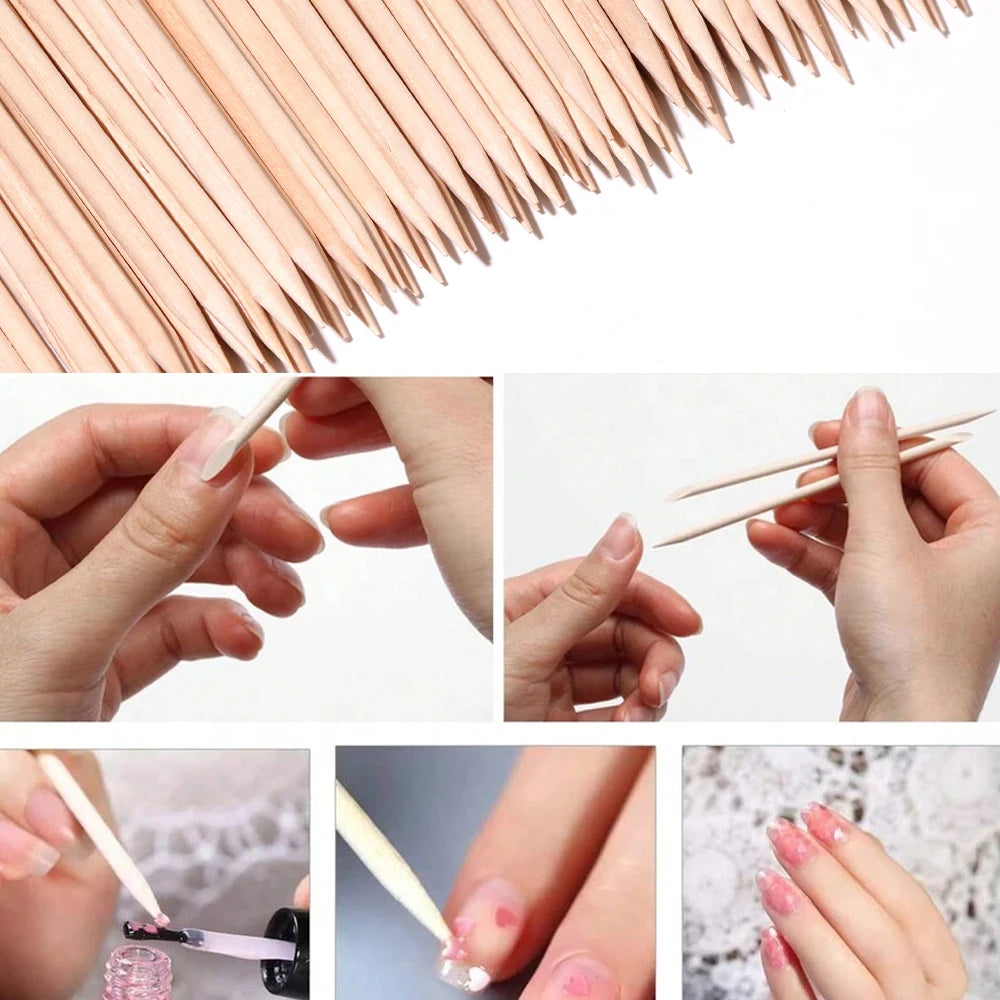 100Pcs Orange Wood Sticks for Nails Double Sided Cuticle Pusher Remover Nail Art Manicure Pedicure Tool for Manicure Pedicure