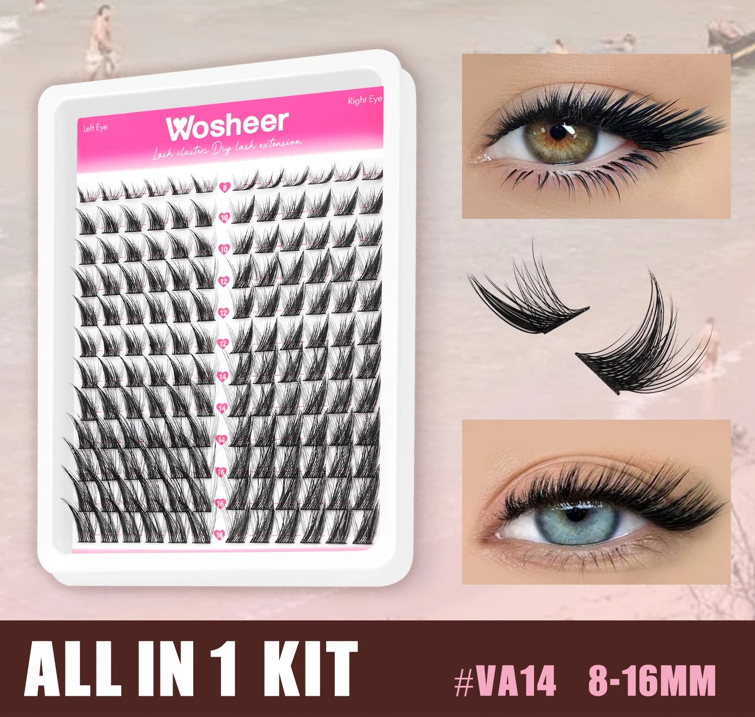 WOSHEER Manga Lash Clusters Kit Cat Lashes with Lash Bond & Seal Cluster Eyelash Extensions Mixed Tray Eyelash Clusters Kit