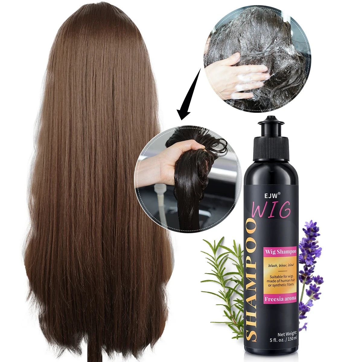 Wig Shampoo, Wig Hair Care, Coconut Oil Formula for Dry Hair, Hydrates & Smooths, Anti-Frizz, Easy Combing, Extends Service Wig