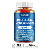 Omega 3 6 9 + DHA Gummies - Brain Health, Enhances Concentration, Memory, Improves Blood Circulation, Eye Support