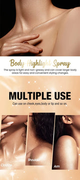 Body Highlighter Spray–Quick-Dry Non-Sticky Shimmer Mist, Fine Glitter for Hair & Skin,Water-Resistant Long-Lasting Summer Glow