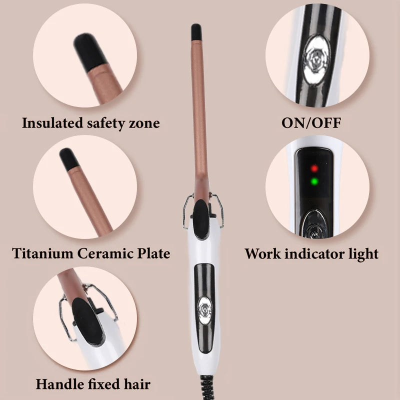 EU Plug 0.51"  Curling Iron, Constant Temp Hair Care, Auto Shutoff, Anti-Scald Stand, Perfect for Wool Curls