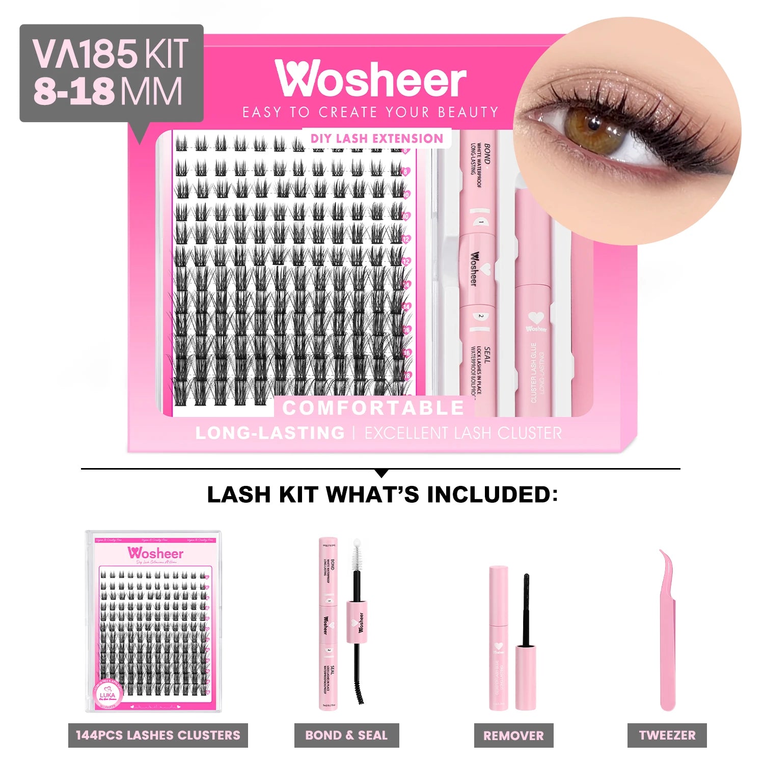 WOSHEER Eyelash Clusters Kit Thick Individual Lashes Lash Bond And Seal And Remover Faux Mink Lashes Eyelash Extension DIY