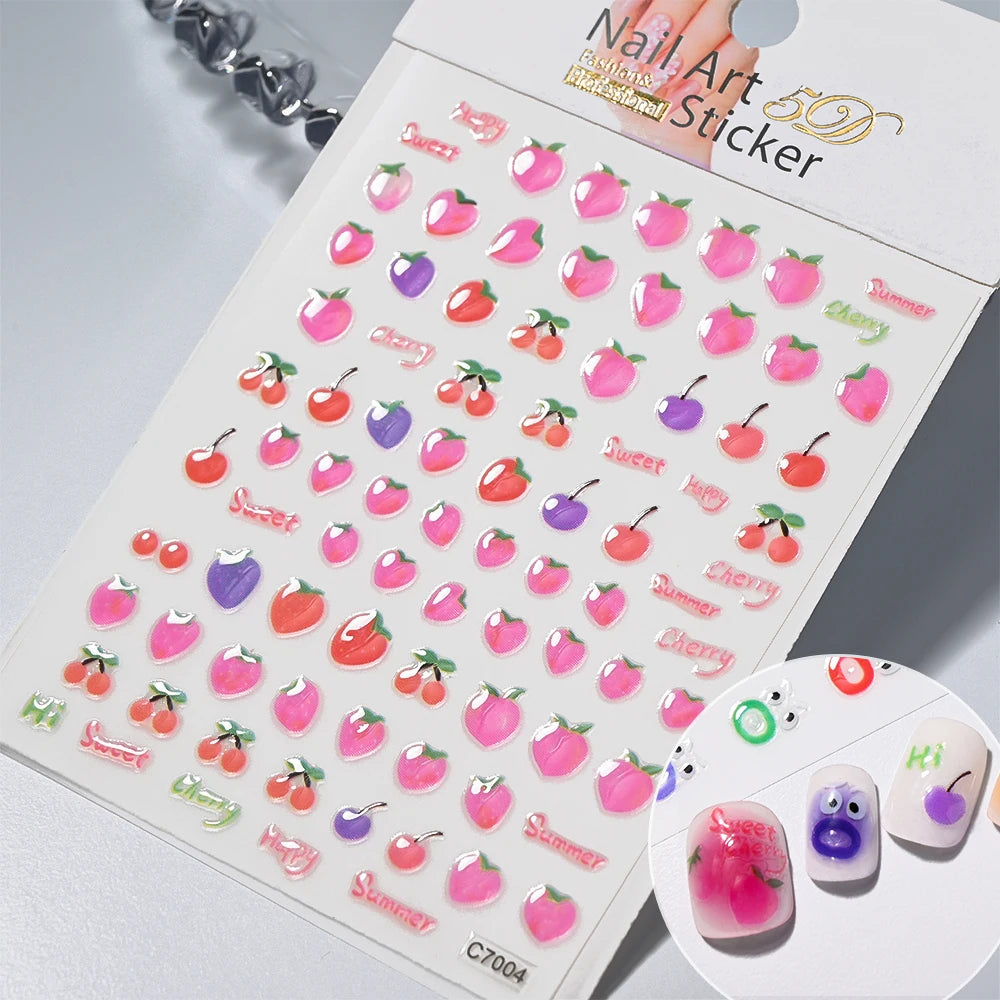 1PCS Summer Eyes 3D Jelly Nail Stickers Sausage Mouth Big Lips Smile Expression Design Self Adhesive Nail Art Stickers