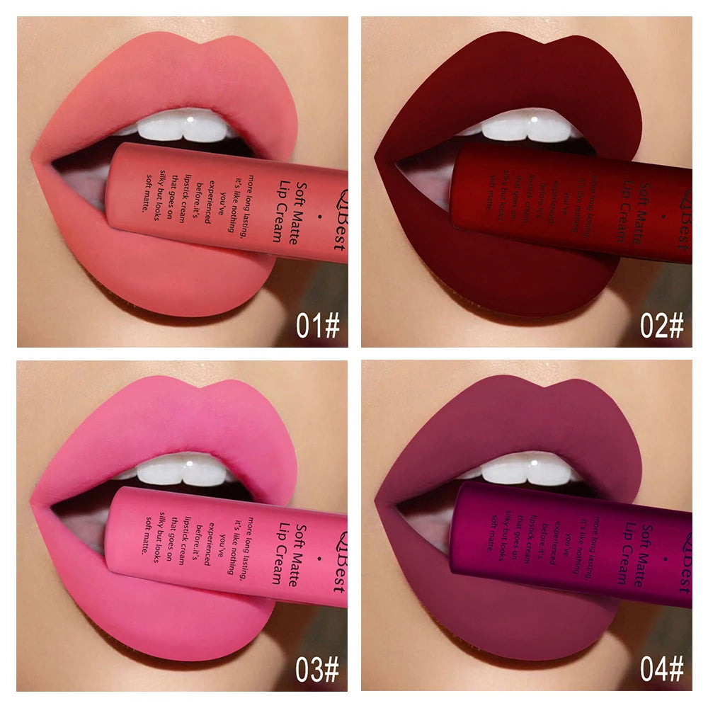 QIBEST Sexy Velvet Matte Lip Gloss Liquid Lipstick Lipgloss Beauty Red Nude Waterproof Long-lasting Lip Stain Makeup For Women