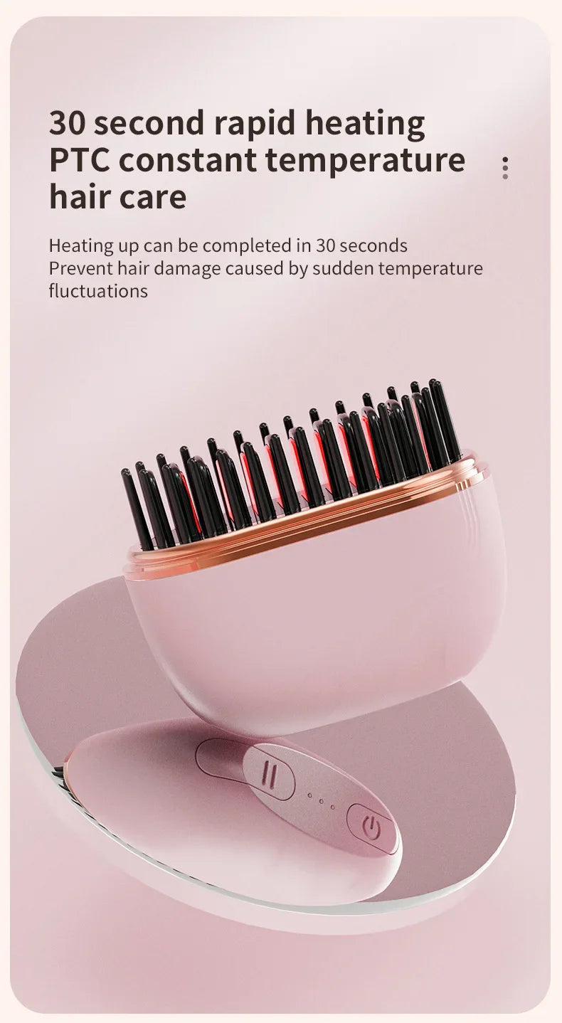 Portable Wireless Straightening Comb Mini USB Rechargeable Hair Straightener Brush Multifunctional Gentle Hair Styling Accessory For Travel Daily Use