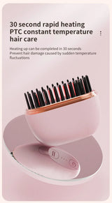 Portable Wireless Straightening Comb Mini USB Rechargeable Hair Straightener Brush Multifunctional Gentle Hair Styling Accessory For Travel Daily Use