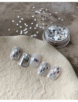 Square silver glitter nail accessories boxed, simple and sparkling, light luxury style , nail decorations