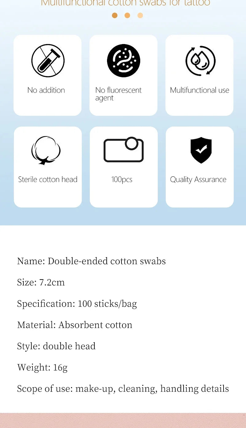 Disposable Ultra-small Double-end Wood Cotton  Swab 100pcs Lint Free Micro Brushes Eyelash Extension Glue Removing Tools