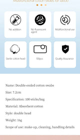 Disposable Ultra-small Double-end Wood Cotton  Swab 100pcs Lint Free Micro Brushes Eyelash Extension Glue Removing Tools