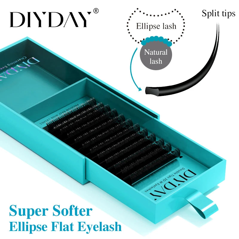DIYDAY Ellipse Flat Eyelash Extensions 0.15 0.20 Super Softer Individual Flat Lashes Natural Look False Eyelashes for Makeup