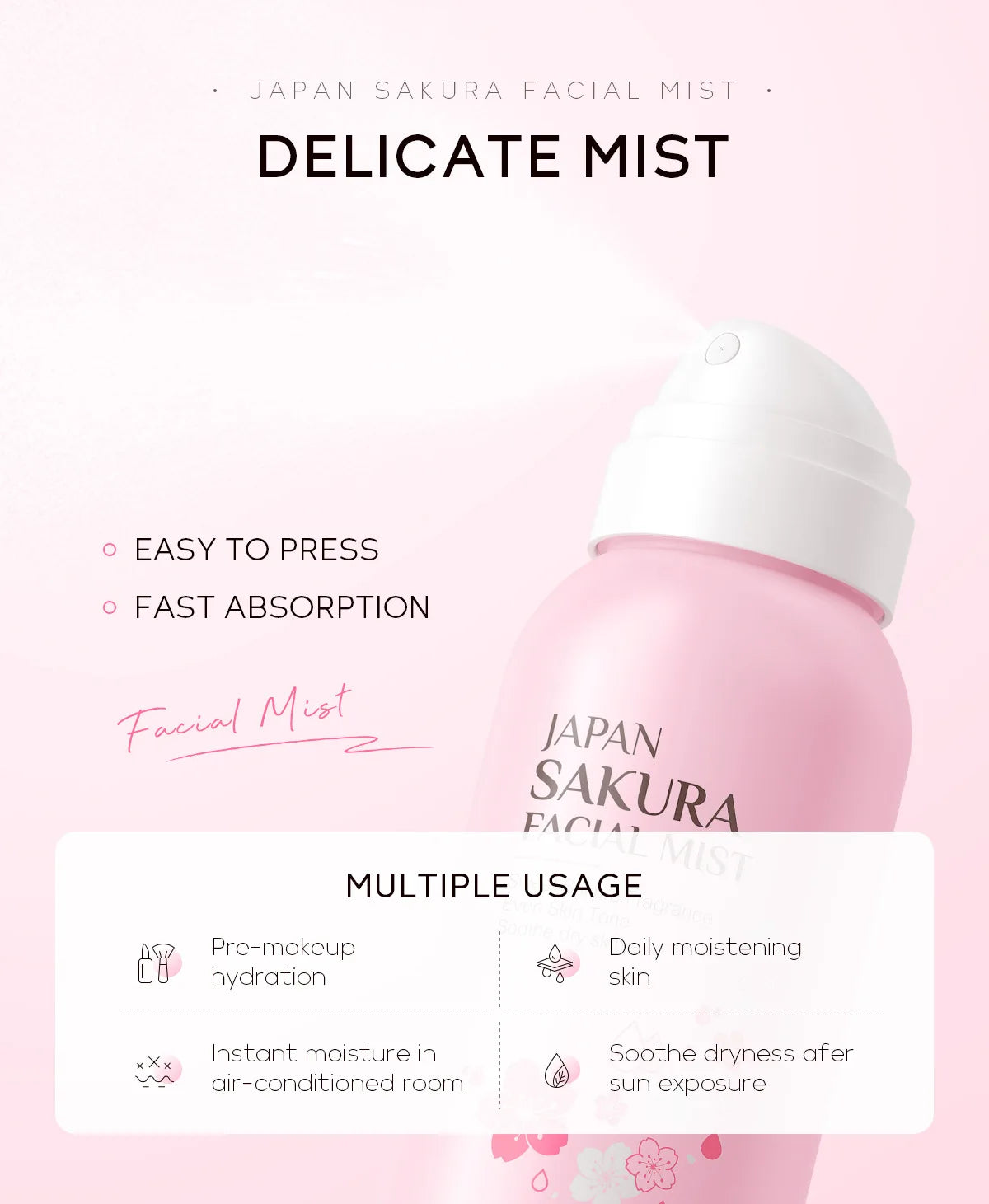 LAIKOU Sakura Facial Mist Brightening Spray Moisturizing Face Serum Brightening Toner Shrink Pores Oil Controlg Skincare 100ml