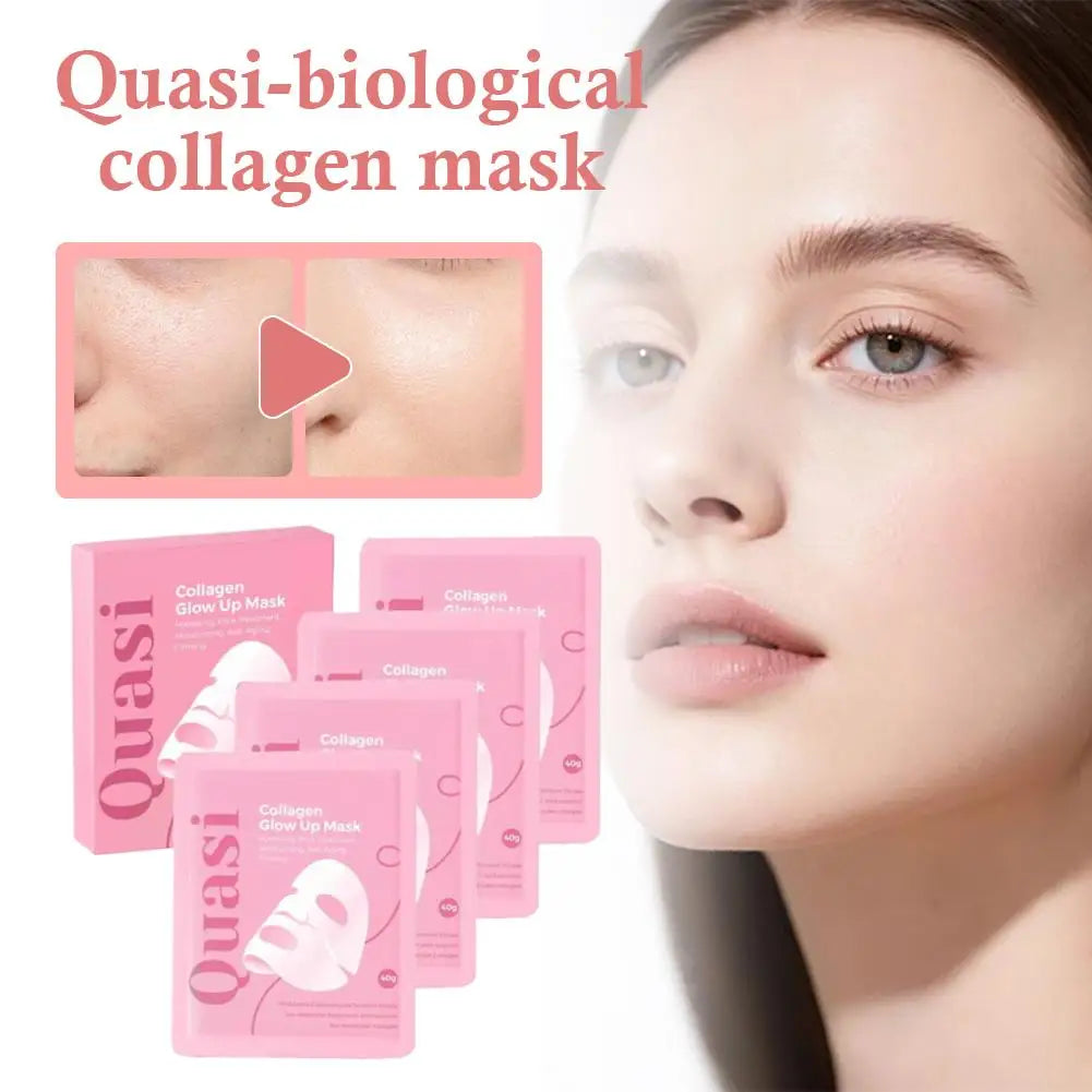 4PCS Quasi-Biological Collagen Hydrating Mask Overnight Brightening Anti-Aging Pore Minimizing Fine Line Reducing Mask Face Care
