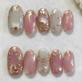 24Pcs Autumn Winter Matte Almond False Nails with Glue Rose Leaf Printing Nail Art Simple Full Cover Press on Acrylic Nails Tips