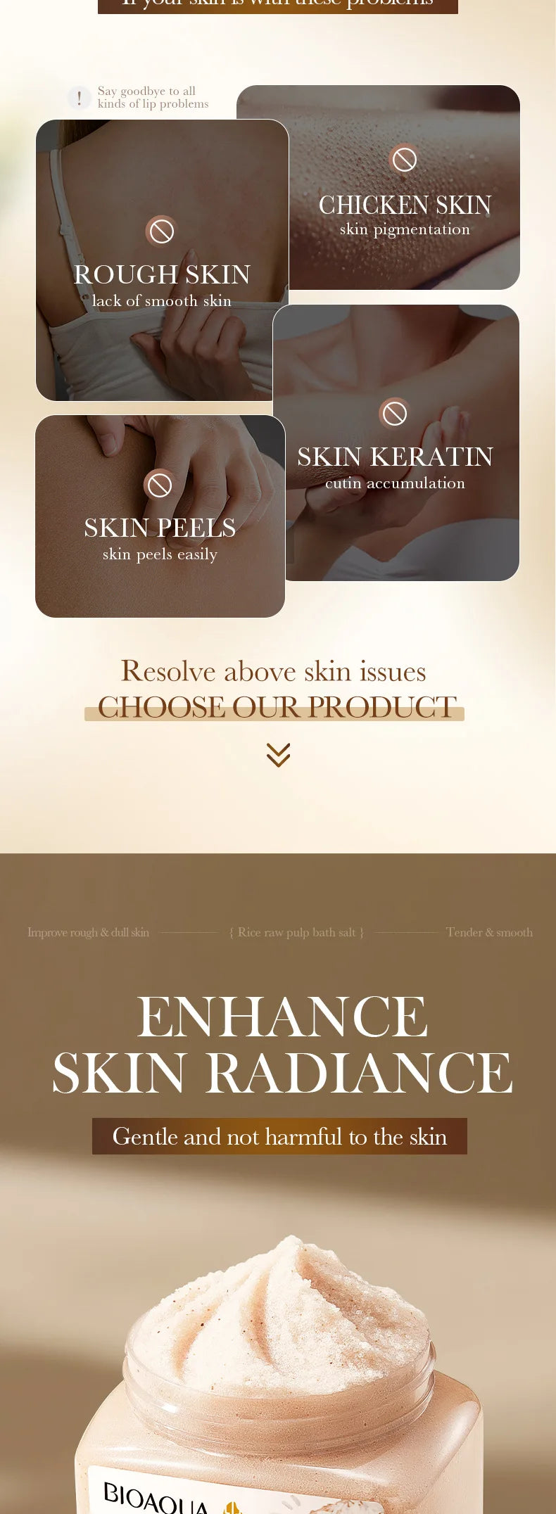 BIOAOUA Rice Pulp Bath Salt Scrub Gentle Exfoliating Body Scrub for Soft Smooth Skin Exfoliator Moisturize and Nourish