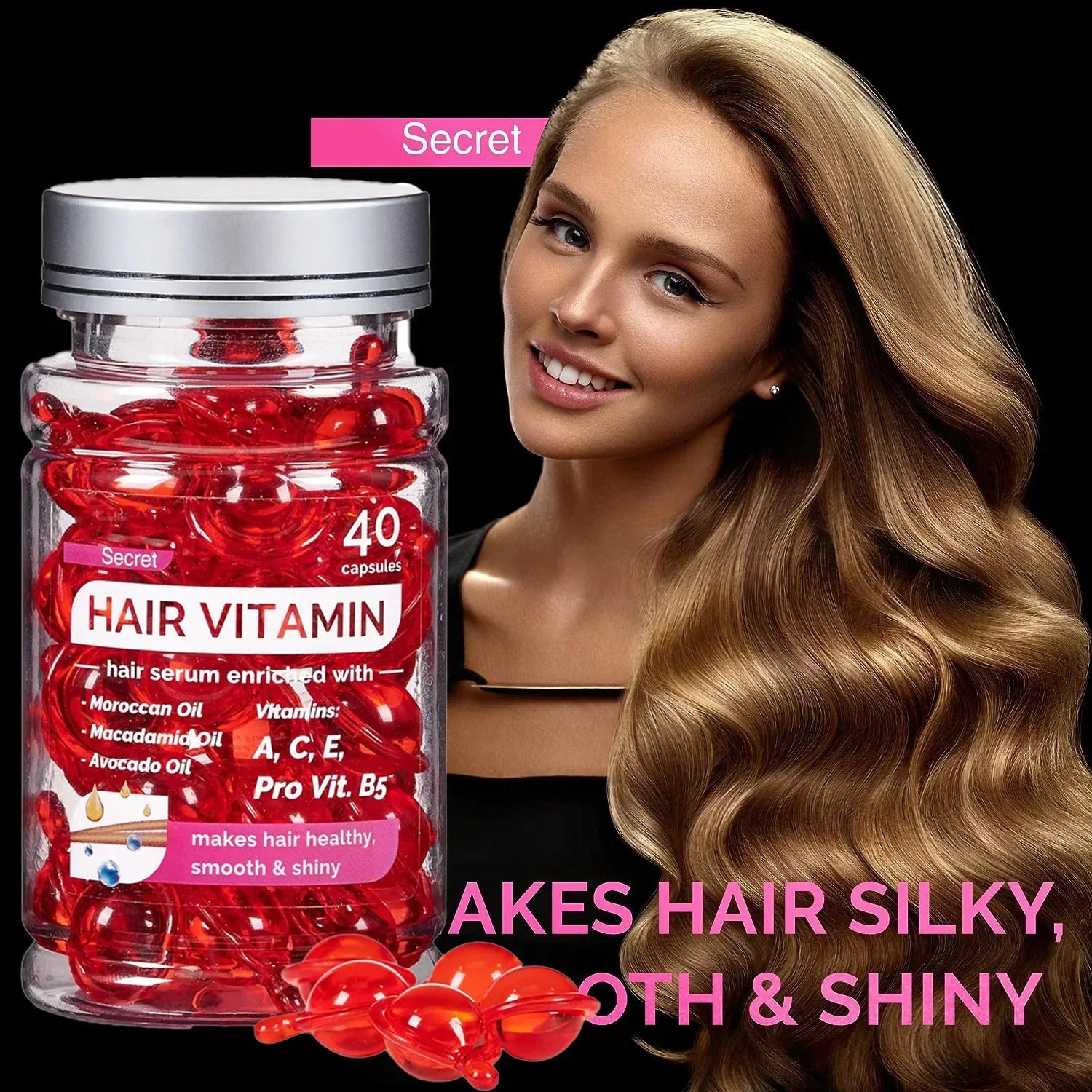 Moroccan Agam Vitamin Oil Hair Care Essence Damaged Nutrition Repair Hair Splitting Improvement Treatment Products 40 Capsules
