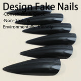 Transform Your Nails With 24pcs Extra Long Stiletto French Style Modern Classic Simple BLACK Solid Color Full Cover Fake Nail Ki