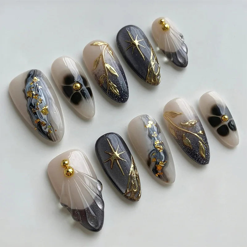 24pcs Wearable Press on Nails Strawberry Bow Design Nails Tips Red Short Almond Pearl Starlight Fake Nail Art Flower False Nails