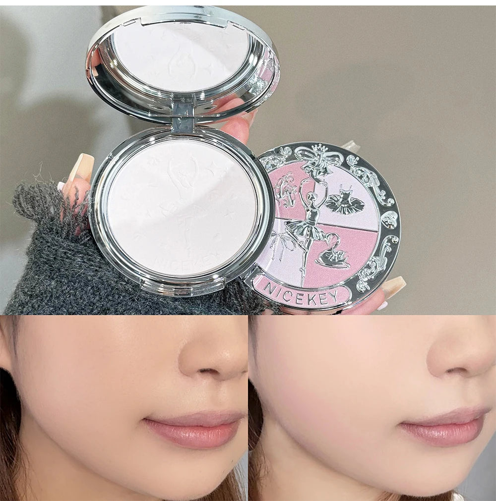 NICEKEY Pink Ballet Makeup Sets Include 4 Lip Mud,1 Blush,1 Pressed Powder,1 Eyes Palette,1 Contour Palette With Necklace Gift