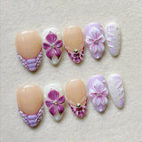 24pcs Wearable Press on Nails Strawberry Bow Design Nails Tips Red Short Almond Pearl Starlight Fake Nail Art Flower False Nails
