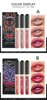 Halloween Lip Gloss Set Sparkling Purple Black Non Stick Lipstick Trio For Party Makeup Beauty Gift
