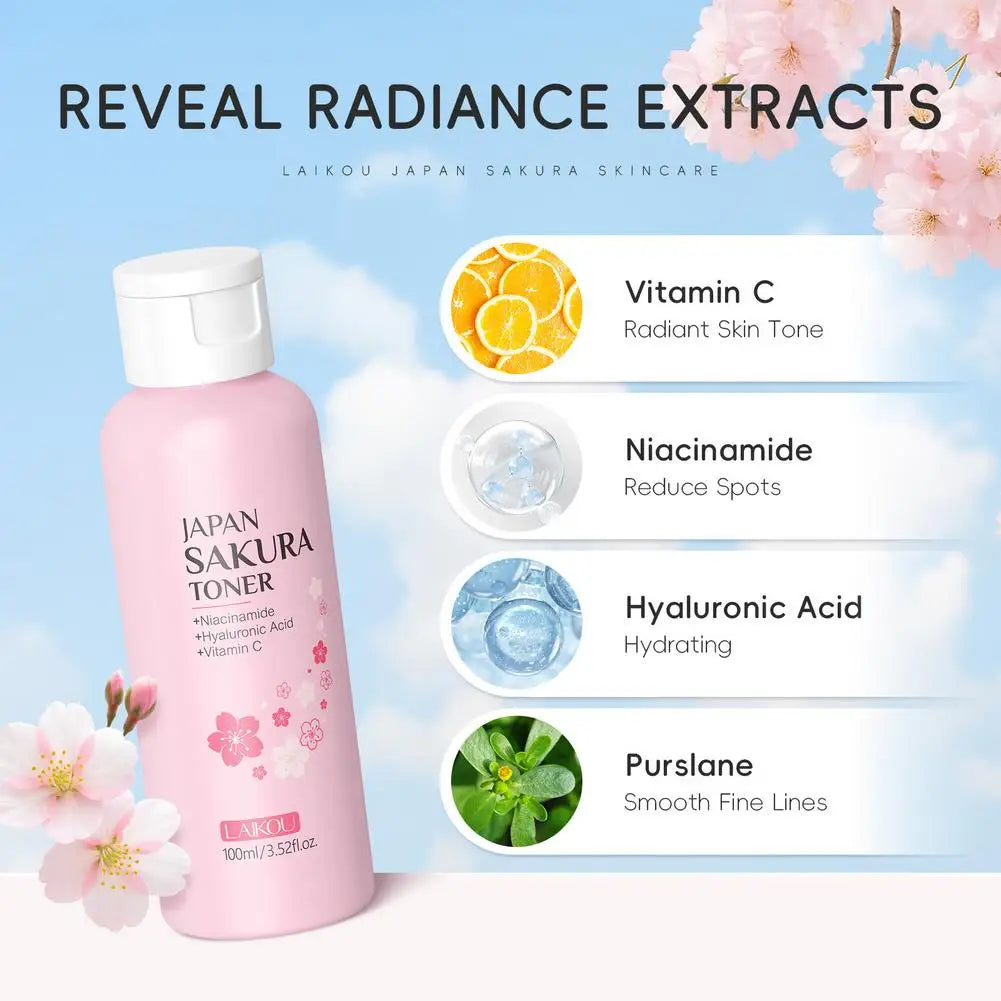 100ML Sakura Face Toner Brightening Hydrating Moisturizing Oil Control Deep Hydration Moisturizer Feels Light Serum Skin Care
