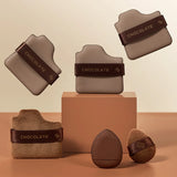 GECOMO 6 PCS Chocolate Powder Puff Set, Wet And Dry Sponge, Soft Leather Flocking Makeup Cushion