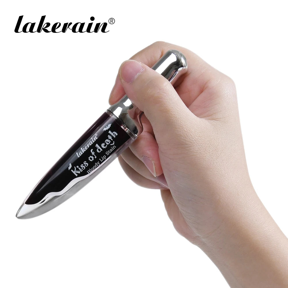 Gothic Bloody Lip Stain Matte Dark Red Green Halloween Lip Glaze Tint Knife Shaped Bottle Vampire Lipstick Makeup Waterproof