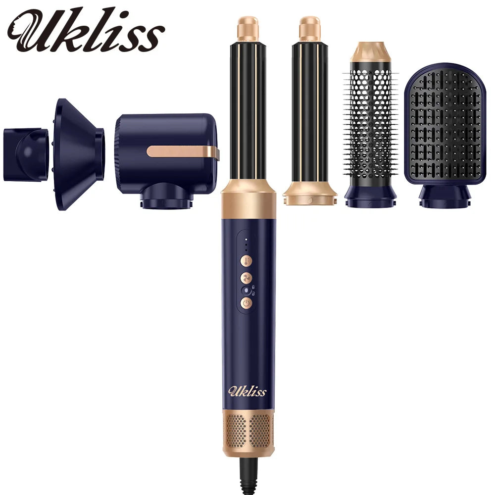 UKLISS Hair Dryer Brush 7 in 1, Air Styler Set with Curling Iron, Round Brush, Straightener for Women