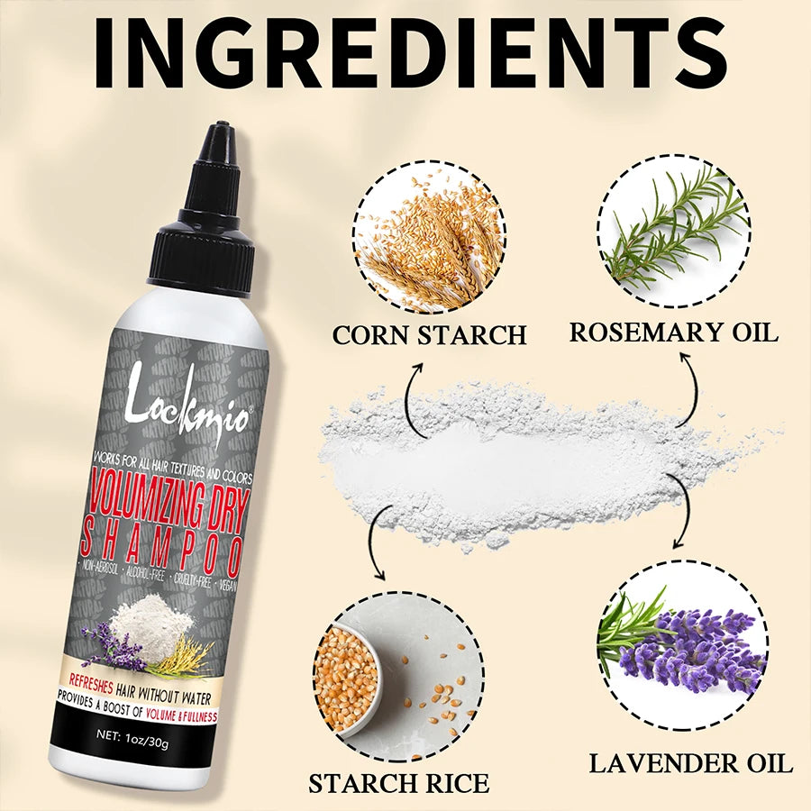 Lockmio Volumizing Natural Rice Dry Shampoo Smoothing Matte Fluffy Cleansing Refreshing Hair Absorbs Oil Powder