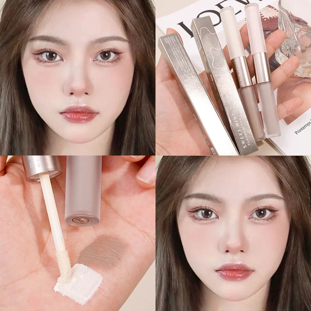 Double Head Face Contouring Stick 2 in 1 High Gloss Grey Brown Matte Nose Shadow Cream Brighten Highlighter Face Bronzer Makeup