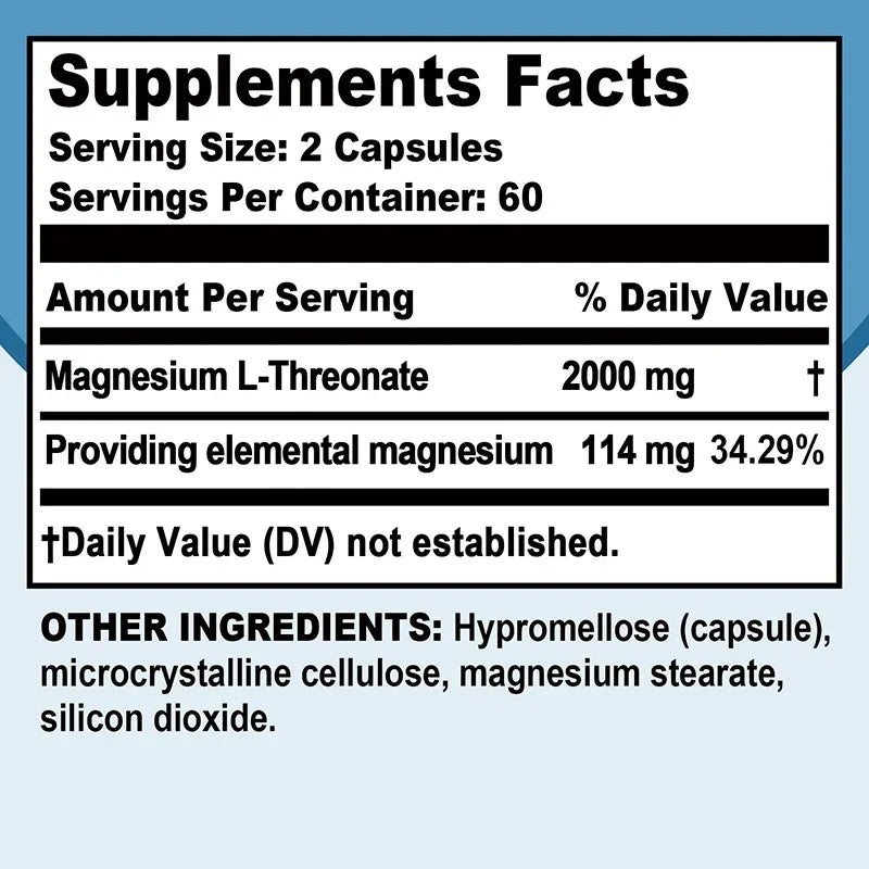 Magnesium L Threonate - Focus and Memory Enhancer, Supports Nerve Function, Muscle Strength, Bone and Joint HealthSupplements