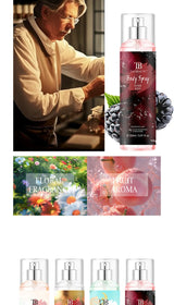 The fragrance spray has a long-lasting, faint floral scent with a fruity note. It is a fragrance body spray without alcohol.