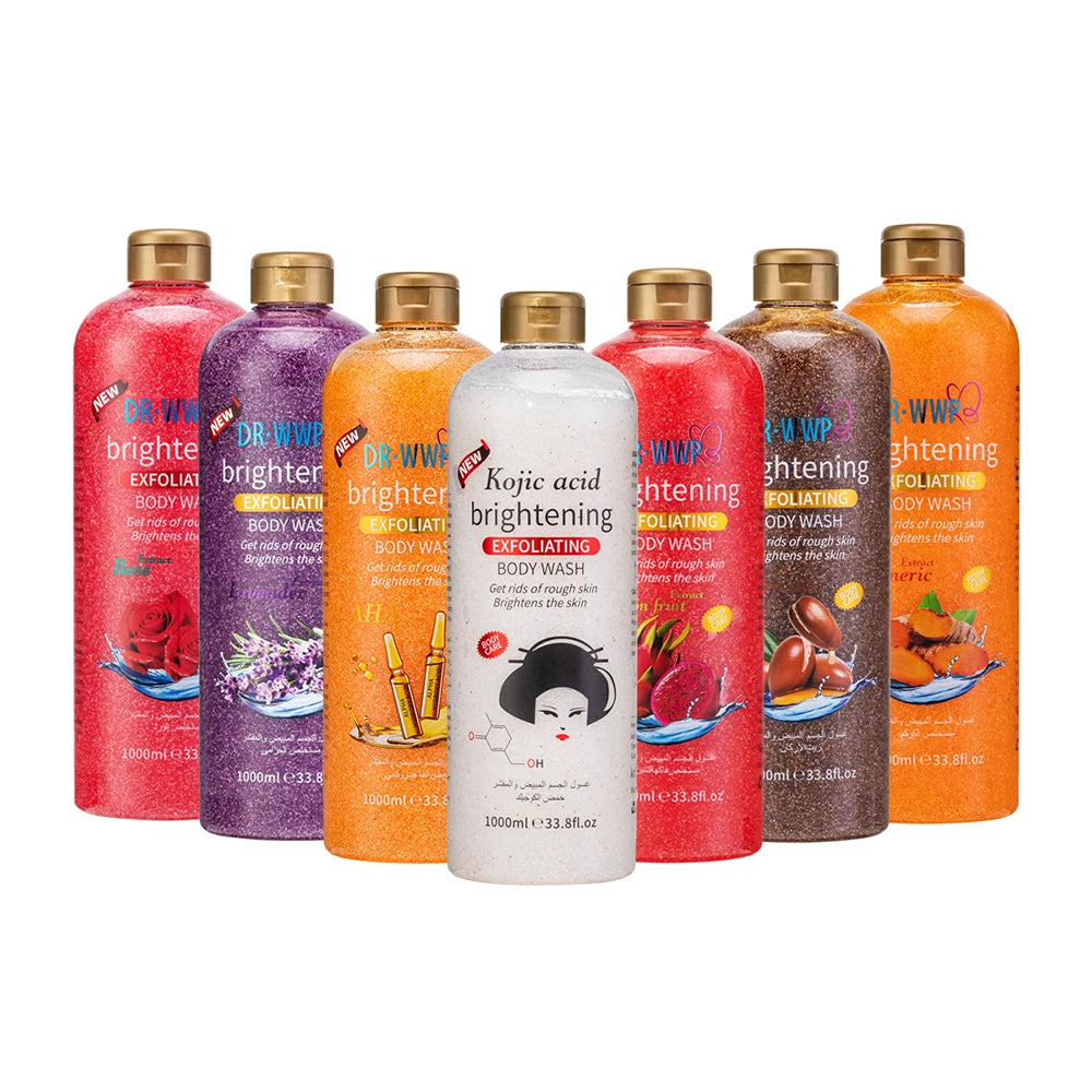 1000ml Lavender Kojic Acid AHA Shower Gel Deep Cleansing Brighten Skin Scrub Body Wash Exfoliator Body Care Fragrance Skincare