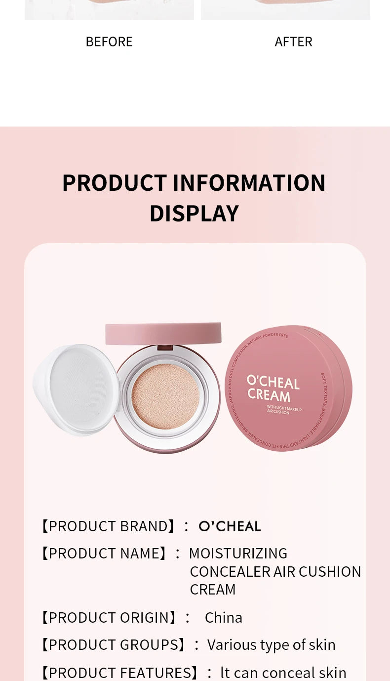 OCHEAL CC Cream Cushion Foundation Cream Long Lasting Moisturizing Concealer Foundation BB Cream For Face Makeup Concelear