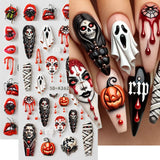 2pcs Halloween Ghost Mummy Blood Nail Stickers Pumpkin Spider Web Lips Bee Design 3D Slider Nail Art Decoration Decals Manicure