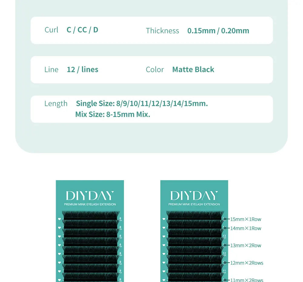 DIYDAY Ellipse Flat Eyelash Extensions 0.15 0.20 Super Softer Individual Flat Lashes Natural Look False Eyelashes for Makeup