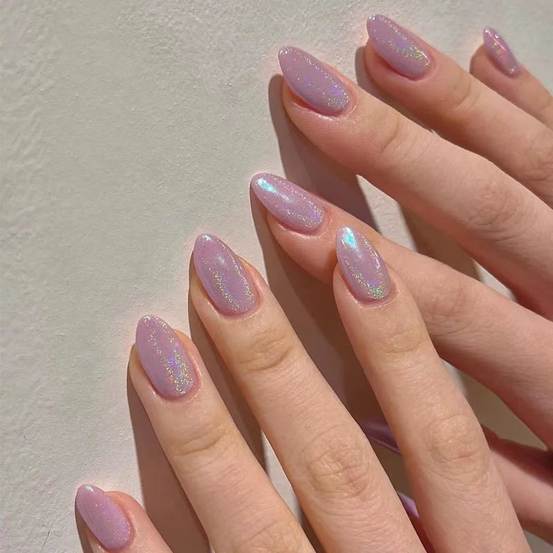 24Pcs Simple Wine Red Fake Nail with Mid-length Design Almond Press on False Nails Wearable Round Head Oval Full Cover Nail Tips