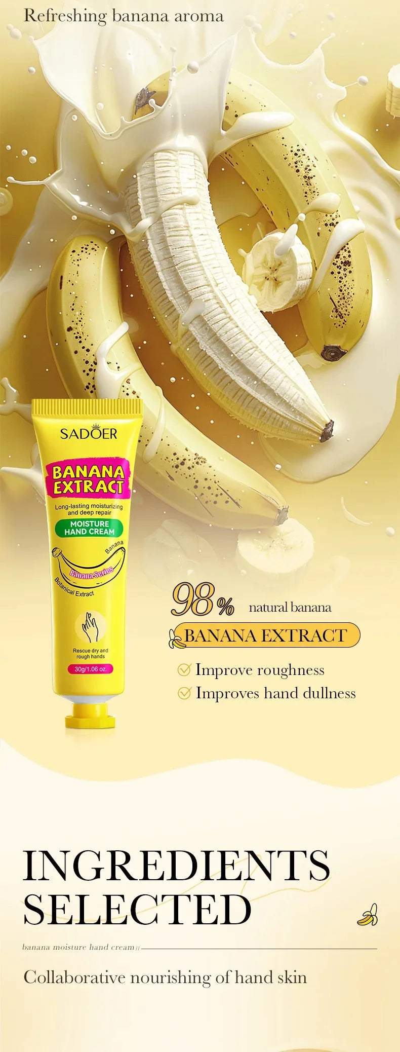 3/5Pcs Sadoer Banana Hand Cream Anti-Drying Crack Moisturizing Brightening Repairing Hand Creams for Hands Skin Care