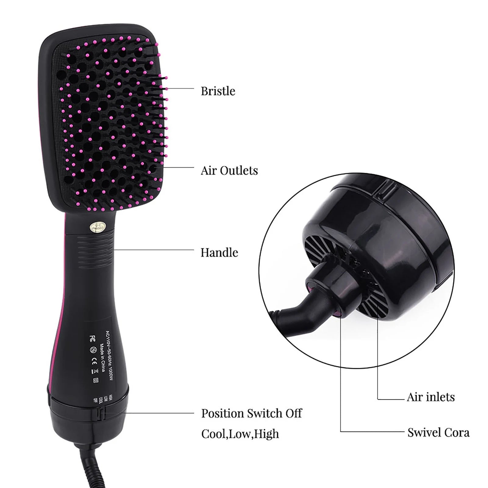 Hair Brush 2 in 1 Multifunctional Anion Hair Dryer Brush Comb Styler Hairdressing Tool Hair Blow Dryer